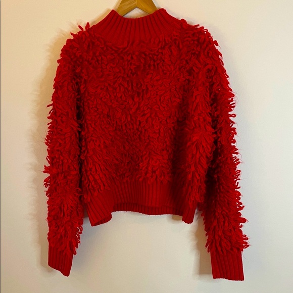 Maeve by Anthropologie Callahan Red Fringe Turtleneck Sweater Size Large - Picture 1 of 6